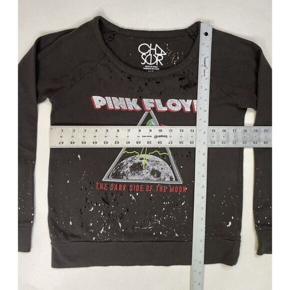 Chaser Pink Floyd Graphic Sweatshirt Women XS Black Distressed Paint Splatter - Picture 5 of 5